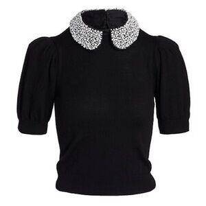 Alice + Olivia Ciara pearl Black Blouse with Embellished Collar